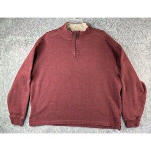 Jos A Bank Sweater Men's XL Long Sleeve 1/4 Zip Pullover Red Mock Neck Cotton